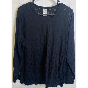 Disney Woman Semi Sheer Cut Out Mickey Mouse Black Long Sleeve Shirt Size XL